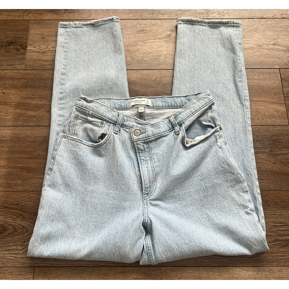 Abercrombie Fitch 90s Straight Jeans Womens 12L Crossover Curve Love Light Wash - Picture 11 of 11